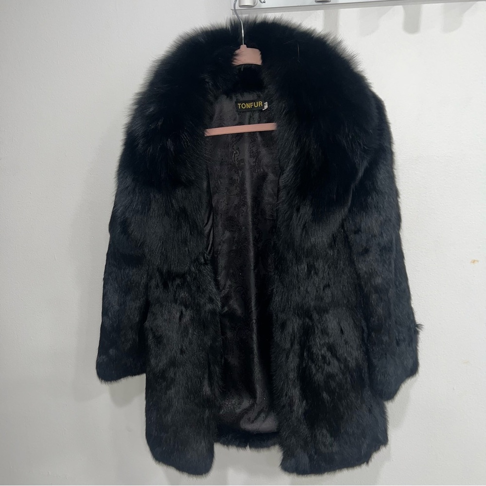 Vintage Rabbit Fur Black Coat Sz Small mob wife aesthetic